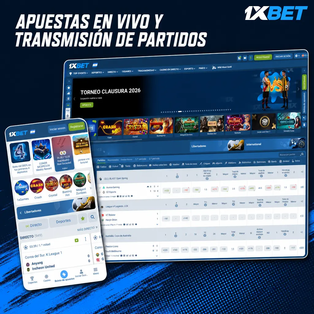Apuestas en vivo de 1xbet con cuotas dinámicas, estadísticas, Cash Out y transmisión de partidos de fútbol, tenis y básquet.