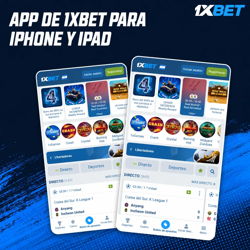 App web de 1xbet para iPhone y iPad: apuestas deportivas y casino desde Safari, sin pasar por la App Store.