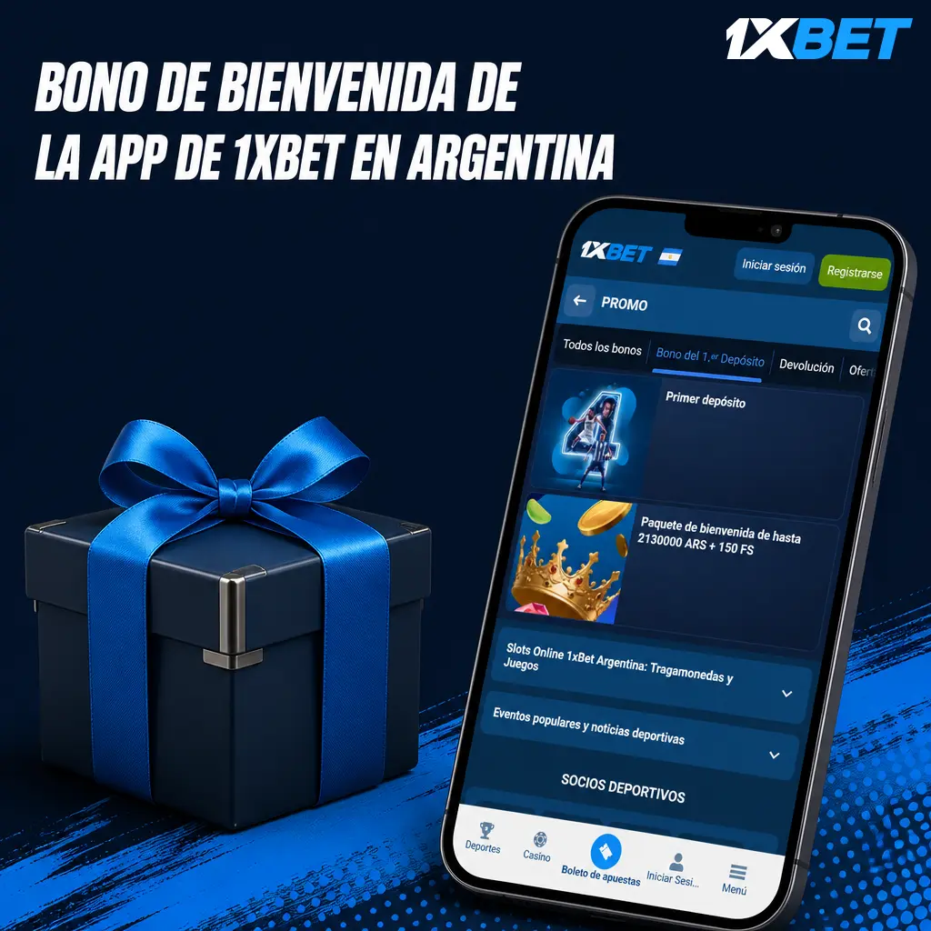 Bono de bienvenida de la app de 1xbet en Argentina para apuestas deportivas y casino con giros gratis