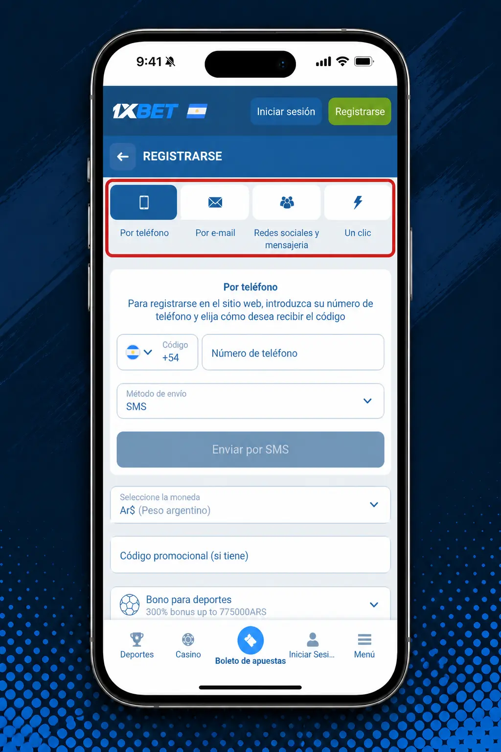 Pasos para crear una cuenta en 1xbet: registro rápido en minutos con teléfono, correo o red social en Argentina.