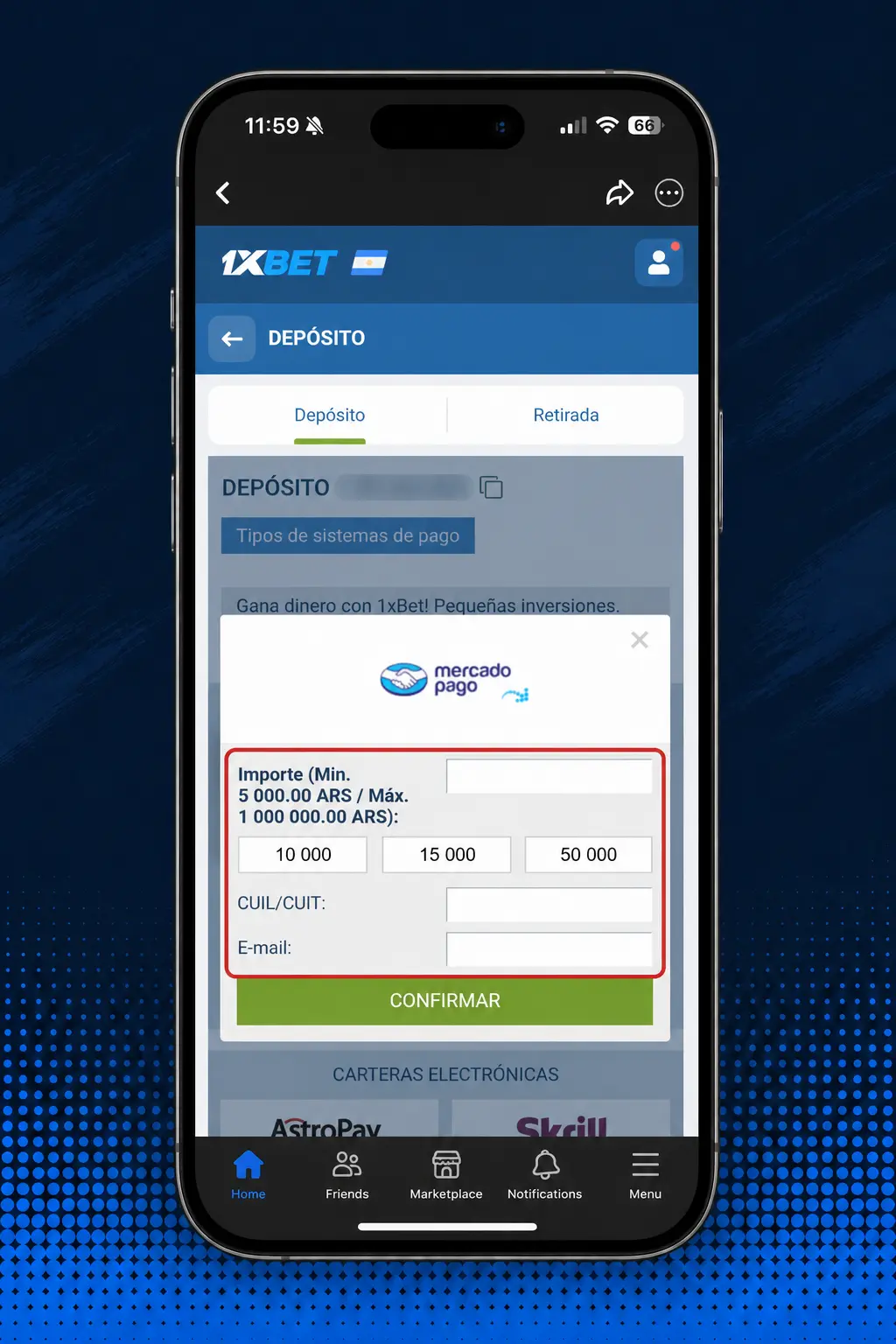 Pasos para hacer un depósito en 1xbet: iniciar sesión, elegir método de pago, cargar monto y confirmar la operación.