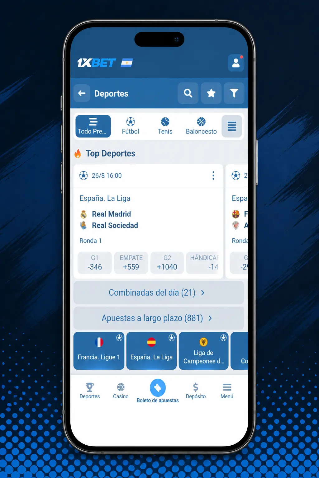 Pasos para realizar una apuesta deportiva en 1xbet: elegir evento, cuota, ingresar monto en ARS y confirmar la operación.
