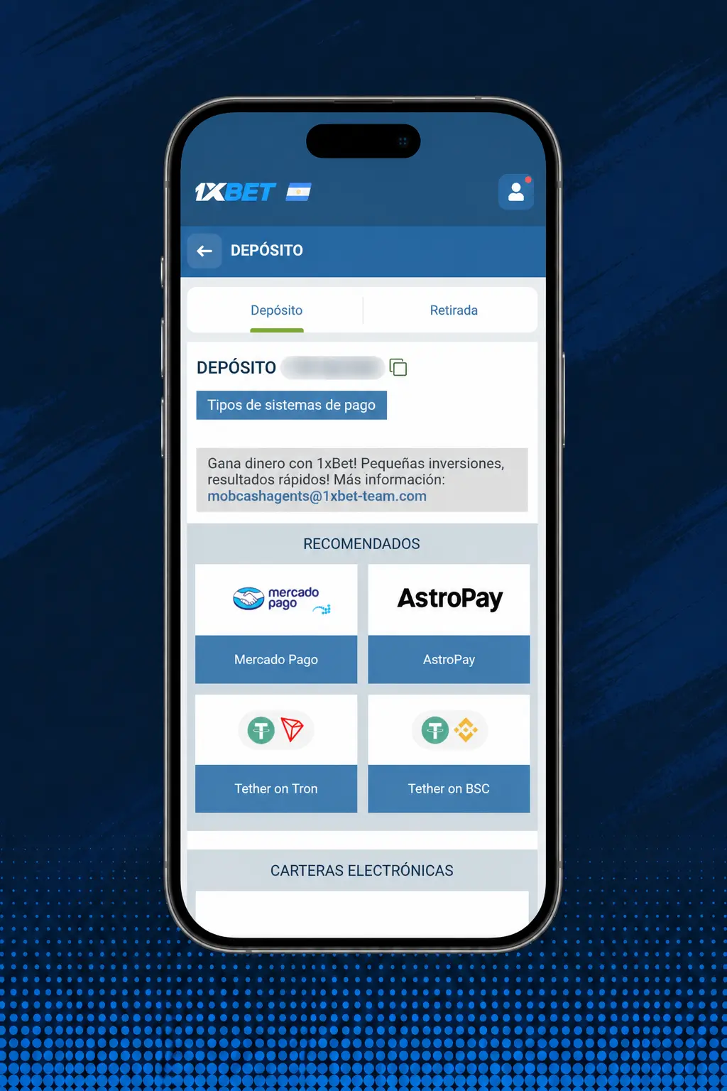 Pasos para registrarse, depositar y realizar una apuesta en 1xbet desde la app móvil en Argentina