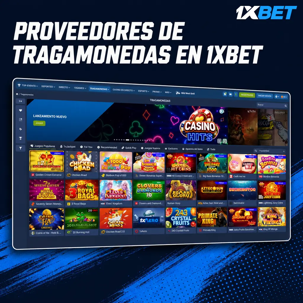 Proveedores de tragamonedas en 1xBet: Pragmatic Play, NetEnt, Play'n GO, Microgaming, Push Gaming, Hacksaw Gaming y Nolimit City.