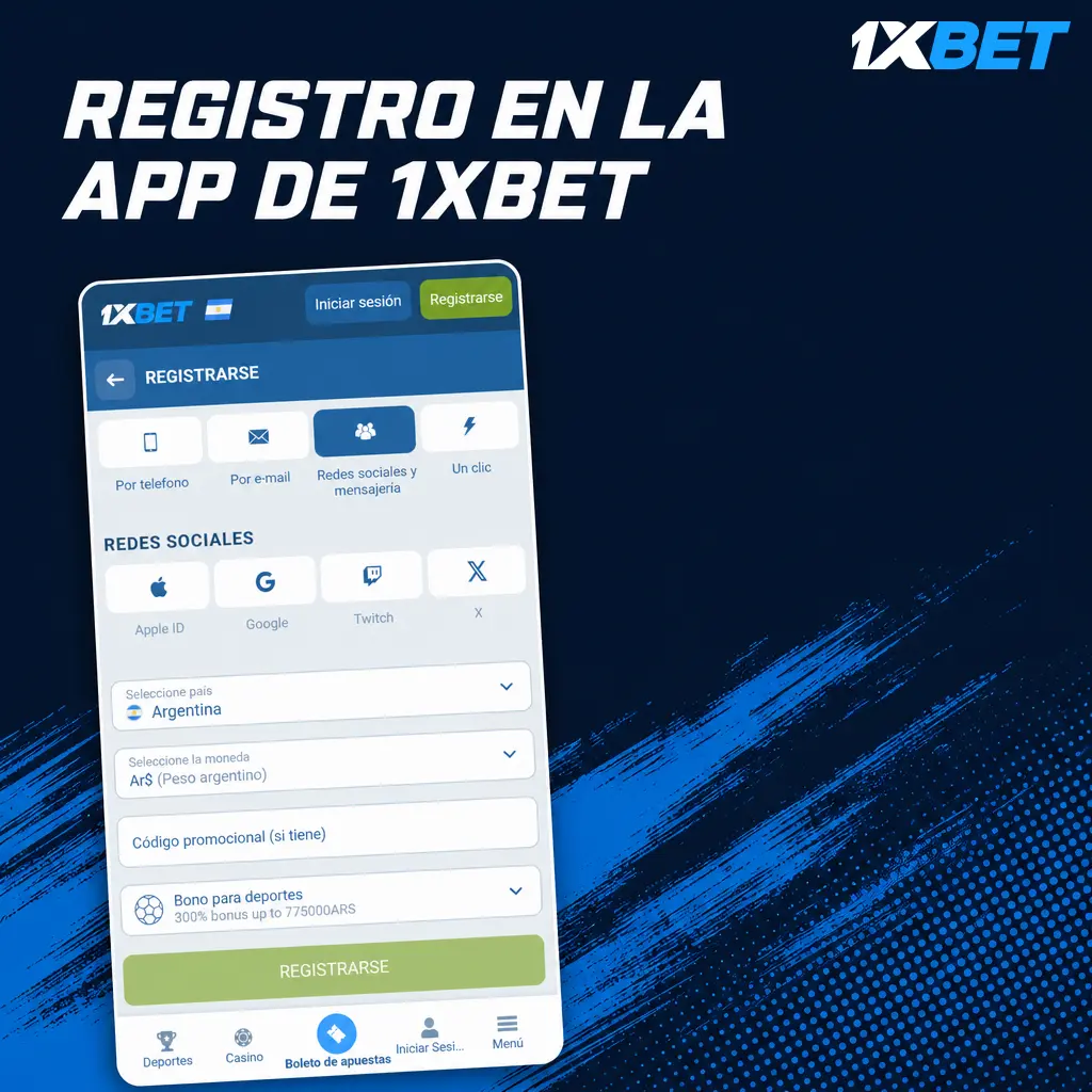 Pasos para registrarse en la app de 1xbet: elegir método, completar datos personales y confirmar la cuenta.